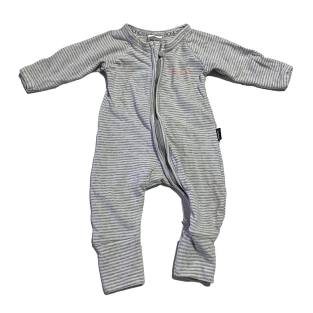 Bonds Wondersuit grey stripes zippered sleeper Newborn